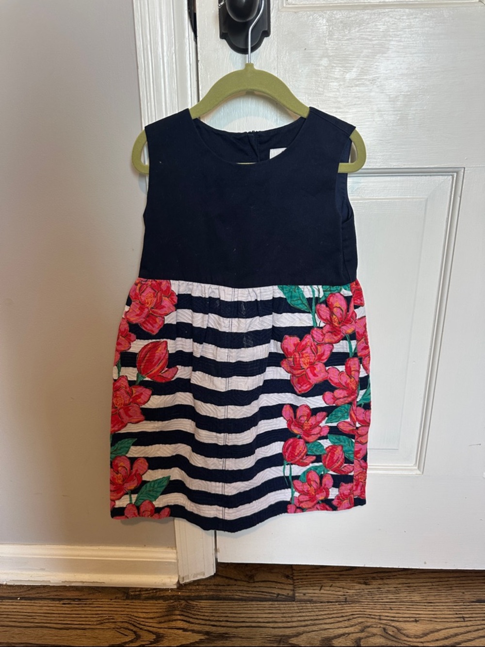 Vineyard Vines Navy Bodice Striped Skirt with Pink Floral Accents